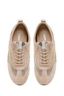 Woman Beige Lace-up Mesh Leather Sneaker | Derimod Woman Beige Lace-up Mesh Leather Sneaker | Derimod