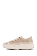 Woman Beige Lace-Up Thick-Soled Leather Sneaker | Derimod Woman Beige Lace-Up Thick-Soled Leather Sneaker | Derimod