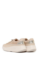 Woman Beige Lace-Up Thick-Soled Leather Sneaker | Derimod Woman Beige Lace-Up Thick-Soled Leather Sneaker | Derimod