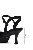 Woman Black Ankle-Buckle Backless Rhinestone Stiletto High Heel | Derimod Woman Black Ankle-Buckle Backless Rhinestone Stiletto High Heel | Derimod