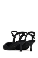 Woman Black Ankle-Buckle Backless Rhinestone Stiletto High Heel | Derimod Woman Black Ankle-Buckle Backless Rhinestone Stiletto High Heel | Derimod