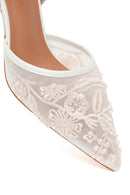 Woman White Ankle-Buckle Floral Embroidered Open-Back Stiletto High Heel | Derimod Woman White Ankle-Buckle Floral Embroidered Open-Back Stiletto High Heel | Derimod