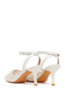 Woman White Ankle-Buckle Floral Embroidered Open-Back Stiletto High Heel | Derimod Woman White Ankle-Buckle Floral Embroidered Open-Back Stiletto High Heel | Derimod