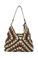 Woman Brown Straw Shoulder Bag | Derimod Woman Brown Straw Shoulder Bag | Derimod