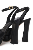 Woman Black Ankle-Buckle High Chunky-Heel Platform Leather Sandal | Derimod Woman Black Ankle-Buckle High Chunky-Heel Platform Leather Sandal | Derimod