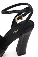 Woman Black Ankle-Buckle High Chunky-Heel Platform Leather Sandal | Derimod Woman Black Ankle-Buckle High Chunky-Heel Platform Leather Sandal | Derimod