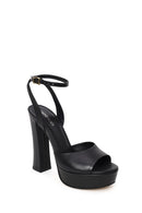 Woman Black Ankle-Buckle High Chunky-Heel Platform Leather Sandal | Derimod Woman Black Ankle-Buckle High Chunky-Heel Platform Leather Sandal | Derimod