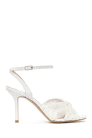 Women's White Ankle Buckle High Thin Heel Fabric Sandals | Derimod Women's White Ankle Buckle High Thin Heel Fabric Sandals | Derimod