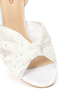 Women's White Ankle Buckle High Thin Heel Fabric Sandals | Derimod Women's White Ankle Buckle High Thin Heel Fabric Sandals | Derimod