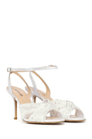 Women's White Ankle Buckle High Thin Heel Fabric Sandals | Derimod Women's White Ankle Buckle High Thin Heel Fabric Sandals | Derimod