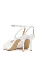 Women's White Ankle Buckle High Thin Heel Fabric Sandals | Derimod Women's White Ankle Buckle High Thin Heel Fabric Sandals | Derimod