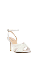 Women's White Ankle Buckle High Thin Heel Fabric Sandals | Derimod Women's White Ankle Buckle High Thin Heel Fabric Sandals | Derimod