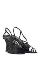 Women's Black Ankle Buckle High Thin Heel Metallic Leather Sandals | Derimod Women's Black Ankle Buckle High Thin Heel Metallic Leather Sandals | Derimod