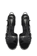 Women's Black Ankle Buckle High Thin Heel Metallic Leather Sandals | Derimod Women's Black Ankle Buckle High Thin Heel Metallic Leather Sandals | Derimod