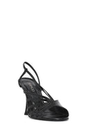 Women's Black Ankle Buckle High Thin Heel Metallic Leather Sandals | Derimod Women's Black Ankle Buckle High Thin Heel Metallic Leather Sandals | Derimod
