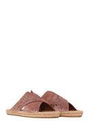 Woman Dark Powder Patterned Suede Espadrilles Slipper | Derimod Woman Dark Powder Patterned Suede Espadrilles Slipper | Derimod