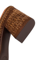 Woman Brown Block-Heel Suede Leather Mules | Derimod Woman Brown Block-Heel Suede Leather Mules | Derimod