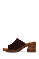Woman Brown Block-Heel Suede Leather Mules | Derimod Woman Brown Block-Heel Suede Leather Mules | Derimod