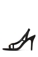Woman Black Embellished High Thin-Heeled Sandal | Derimod Woman Black Embellished High Thin-Heeled Sandal | Derimod