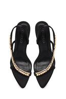 Woman Black Embellished High Thin-Heeled Sandal | Derimod Woman Black Embellished High Thin-Heeled Sandal | Derimod