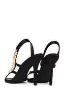 Woman Black Embellished High Thin-Heeled Sandal | Derimod Woman Black Embellished High Thin-Heeled Sandal | Derimod