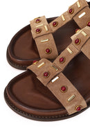 Women's Mink Stone Suede Leather Sandals | Derimod Women's Mink Stone Suede Leather Sandals | Derimod