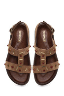 Women's Mink Stone Suede Leather Sandals | Derimod Women's Mink Stone Suede Leather Sandals | Derimod