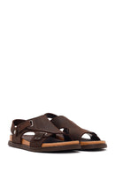 Male Brown Nubuck Leather Sandals | Derimod Male Brown Nubuck Leather Sandals | Derimod