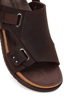 Male Brown Nubuck Leather Sandals | Derimod Male Brown Nubuck Leather Sandals | Derimod