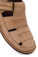 Male Beige Strap Nubuck Leather Sandal | Derimod Male Beige Strap Nubuck Leather Sandal | Derimod