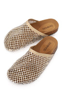 Woman Gold Stone-Embellished Mule Slipper | Derimod Woman Gold Stone-Embellished Mule Slipper | Derimod