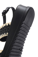 Women's Black Ankle Buckle Thick Soled Straw Sandals | Derimod Women's Black Ankle Buckle Thick Soled Straw Sandals | Derimod
