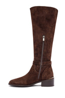 Woman Brown Zippered Low Heel Suede Leather Boot | Derimod Woman Brown Zippered Low Heel Suede Leather Boot | Derimod