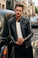 Middleton Men's Black Slim-Fit Short Leather Jacket | Derimod Middleton Men's Black Slim-Fit Short Leather Jacket | Derimod