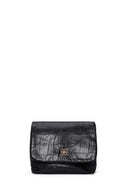 Woman Black Croc-Embossed Crossbody Bag | Derimod Woman Black Croc-Embossed Crossbody Bag | Derimod