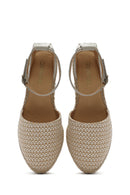 Women's Beige Buckle Ankle Wedge Heel Straw Leather Espadrille Sandals | Derimod Women's Beige Buckle Ankle Wedge Heel Straw Leather Espadrille Sandals | Derimod