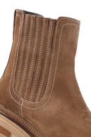 Woman Tan Suede Leather Chelsea Bot | Derimod Woman Tan Suede Leather Chelsea Bot | Derimod