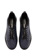 Men's Navy Blue Lace-Up Leather Sneaker | Derimod Men's Navy Blue Lace-Up Leather Sneaker | Derimod