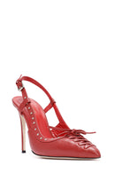 Women's Red Slingback High Thin Heel Leather Shoes | Derimod Women's Red Slingback High Thin Heel Leather Shoes | Derimod