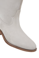 Women's Beige Suede Leather Heeled Cowboy Boots | Derimod Women's Beige Suede Leather Heeled Cowboy Boots | Derimod