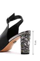 Women's Black Back Strap Stoned Thick Heel Sandals | Derimod Women's Black Back Strap Stoned Thick Heel Sandals | Derimod