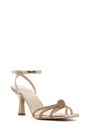 Women's Gold Ankle Buckle Stoned Thin Heel Sandals | Derimod Women's Gold Ankle Buckle Stoned Thin Heel Sandals | Derimod