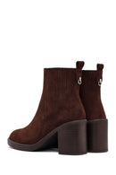 Woman Brown Chunky Heel Suede Leather Boat | Derimod Woman Brown Chunky Heel Suede Leather Boat | Derimod