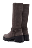 Women's Mink Short Heeled Suede Leather Boots | Derimod Women's Mink Short Heeled Suede Leather Boots | Derimod