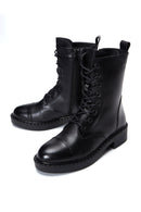 Women's Black Lace-up Zippered Boots | Derimod Women's Black Lace-up Zippered Boots | Derimod