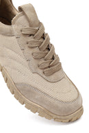 Kadın Bej Bağcıklı Deri Sneaker | Derimod Kadın Bej Bağcıklı Deri Sneaker | Derimod