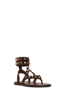 Woman Brown Embellished Toe-Post Suede Leather Sandals | Derimod Woman Brown Embellished Toe-Post Suede Leather Sandals | Derimod