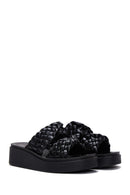 Women's Black Braided Thick Soled Slippers | Derimod Women's Black Braided Thick Soled Slippers | Derimod
