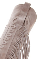 Women's Gray Suede Leather Heeled Cowboy Boots | Derimod Women's Gray Suede Leather Heeled Cowboy Boots | Derimod
