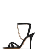 Women's Black Ankle Strap Chain Detail Satin Leather Thin High Heel Sandals | Derimod Women's Black Ankle Strap Chain Detail Satin Leather Thin High Heel Sandals | Derimod